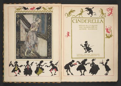Titelsida och frontispice från Askungen, återberättad av C.S. Evans och illustrerad av Arthur Rackham av Arthur Rackham