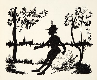 Vänd igen Whittington, tre gånger Lord Mayor of London, från The Arthur Rackham Fairy Book, pub. 1933 av Arthur Rackham