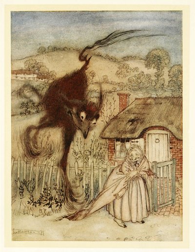 Väl! skrattade hon, I am in luck!, från English Fairy Tales, pub. 1922 av Arthur Rackham