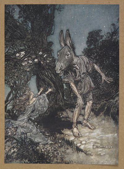 "Vilken ängel väcker mig ur min blomsterbädd?" Titania och Botten. En scen ur "En midsommarnattsdröm". av Arthur Rackham