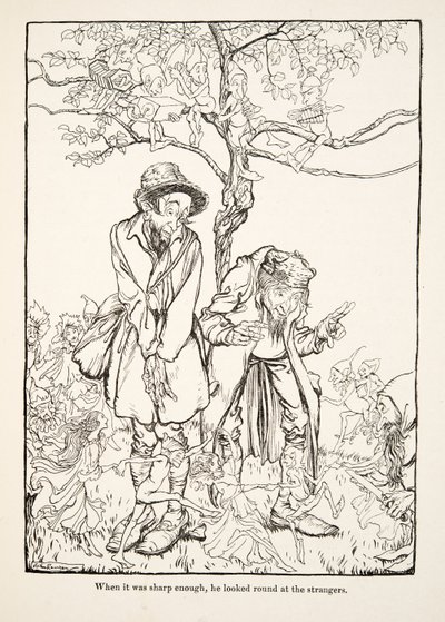 När det var tillräckligt skarpt tittade han runt på främlingar, från Little Brother & Little Sister and Other Tales av bröderna Grimm, pub.1917 (litho) av Arthur Rackham