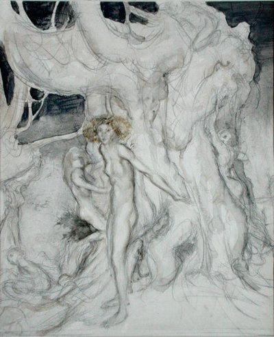 Tränymfer (akvarell och penna på papper) av Arthur Rackham