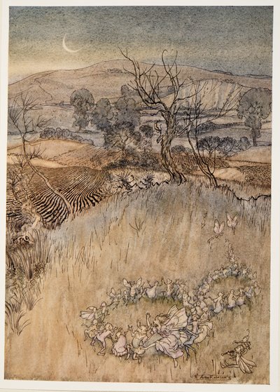 Ni halvdockor som genom månsken gör de gröna sura ringlets, illustration från William Shakespeares The Tempest, pub. 1926 av Arthur Rackham