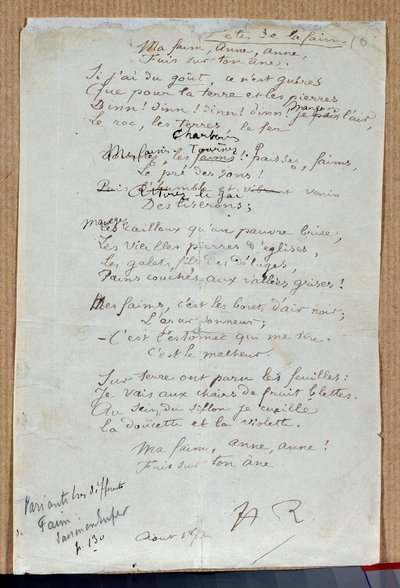 Manuskript till dikten "Hungerfesterna" av Arthur Rimbaud, augusti 1872. Charleville, Rimbaud Museum av Arthur Rimbaud