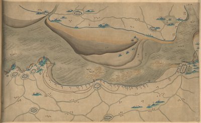 120 000. levereras. Orienterad med norr till botten. Relief visad bildmässigt. Bildkarta. Hummel köp 1930, nr. 34. Visar området längs Qiantangfloden, särskilt delen av Hangzhoubukten i Zhejiangprovinsen. Finns även via biblioteket o av Arthur W. Hummel