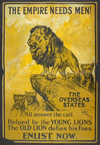 "Imperiet behöver män! En rekryteringsaffisch riktad till de brittiska kolonierna. av Arthur Wardle