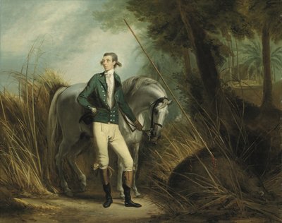En gentleman jagar vildsvin i ett indiskt landskap (olja på duk) av Arthur William Devis