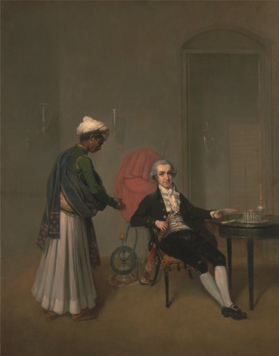 Porträtt av en gentleman, möjligen William Hickey, och en indisk tjänare av Arthur William Devis