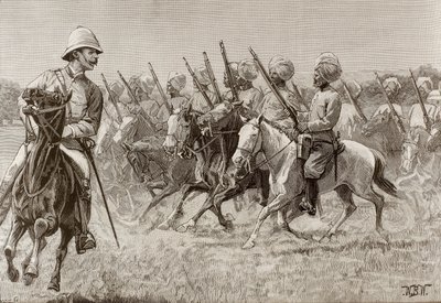 Brittiska imperiet (19:e århundradet). De nya regementena i Burma. Kompani av beridet infanteri från det andra regementet. Gravyr. av Artist Unknown