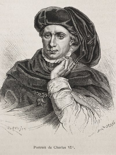 CHARLES VI av Frankrike, kallad "den älskade" (1368-1422). Kung av Frankrike (1380-1422), dynasti Valois. Gravyr. av Artist Unknown