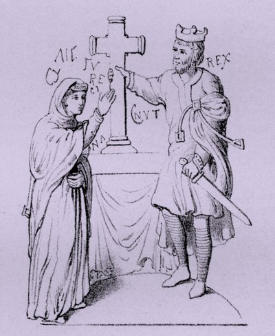 Knut den store och hans drottning Emma av Normandie (gravyr) av Artist Unknown