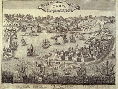 Stad och hamn i Cadiz. Gravyr. SPANIEN. ANDALUSIEN. Cádiz. Museo de Cadiz av Artist Unknown