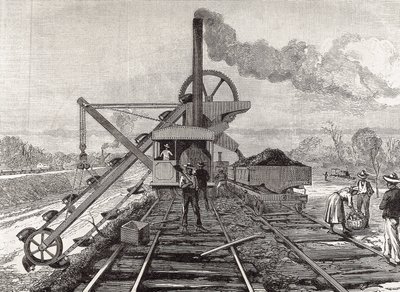Byggandet av Panamakanalen. Muddringsarbeten i byn Culebra. Originalritning av Meltor Prior. Bilden publicerad i "The Illustrated London News". Gravyr. av Artist Unknown