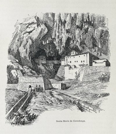 Covadonga. Eremitaget i Santa Maria. Gravyr. SPANIEN. ARAGON. Zaragoza. Allmänna militärakademin av Artist Unknown