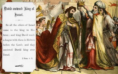 David krönt till kung av Israel, Bibelscen (print) av Artist Unknown