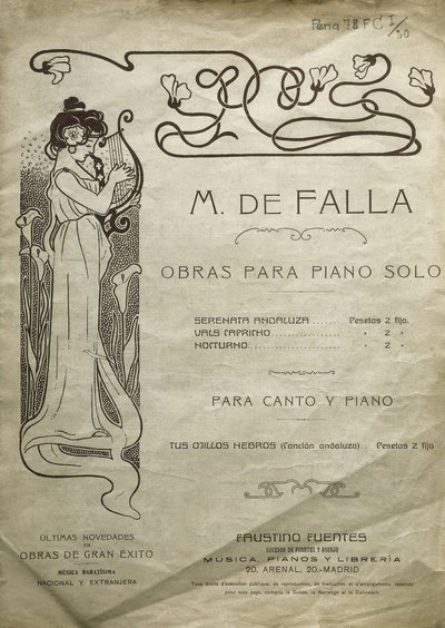 FALLA, Manuel de (1876-1946). Spansk kompositör och pianist. Verk för piano solo och för piano och sång. Utgiven i Madrid. av Artist Unknown