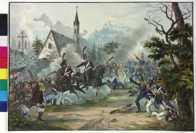 Strid mellan franska soldater och tyrolska bönder av Artist Unknown