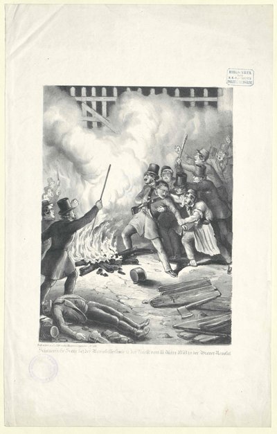 Ganska scen vid Mariahilfer-linjen på natten från den 13 mars 1848 i Wien-revolutionen av Artist Unknown