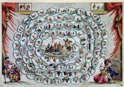 Gåsspel "Nationellt och informativt spel eller föredömliga och roliga lektioner givna av Henrik IV och fader Gerard" (tryck) av Artist Unknown