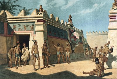 Mayas civilisation, Mesoamerikanskt bollspel, Litografi av Artist Unknown