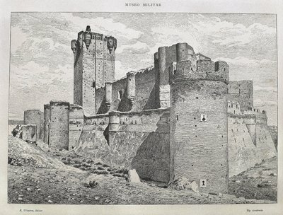 Medina del Campo. Mota-slottet. Gravyr. SPANIEN. ARAGON. Zaragoza. Allmänna militärakademin av Artist Unknown