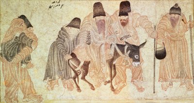 Mongoliska nomader med en åsna (vellum) av Artist Unknown