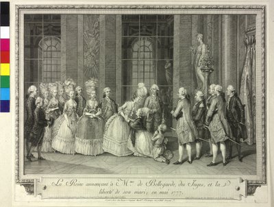 Drottning Marie Antoinette meddelar Madame de Bellegarde 1777 frigivningen av hennes make av Artist Unknown