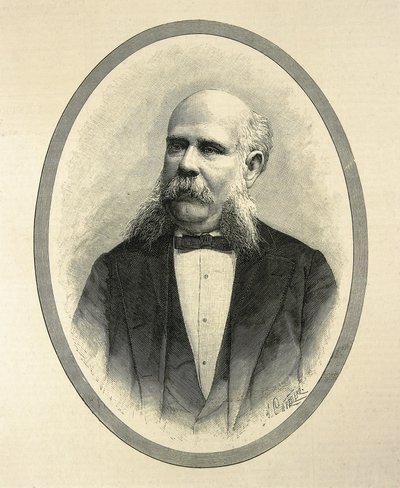 RIUS I TAULET, Francesc de Paula (1833-1889). Spansk jurist och politiker. Borgmästare i Barcelona och initiativtagare till världsutställningen i Barcelona 1888. Porträtt publicerat i "La Ilustracion Espanola y Americana" av A. Carretero. Gravyr. av Artist Unknown