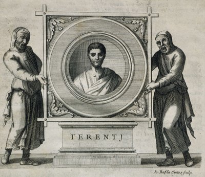 TERENCE, Publius Terentius Afer (190-154 f.Kr.). Dramatiker under den romerska republiken. Gravyr. 1736. Gravyr av Artist Unknown