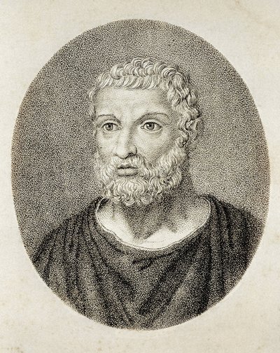 THALES från Miletos (6:e århundradeti a. C-s. VI f.Kr.). Porträtt av Thales från Miletos. Gravyr. av Artist Unknown