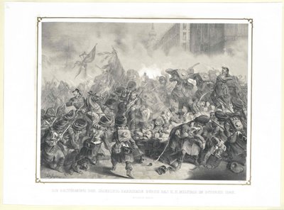 K. K.-militärens angrepp på Jaegerzeil-barrikaden i oktober 1848 av Artist Unknown