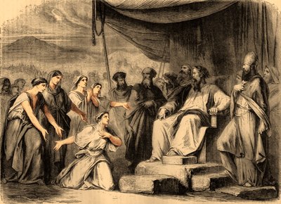 Zelophehads döttrar inför Moses (tryck) av Artist Unknown