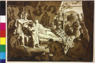 Den döende kvinnliga kejsaren Mark Aurel råder Pertinax att hans son Commodus av Artist Unknown