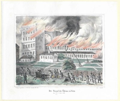 Brandattentatet på odeon i Wien den 28 oktober 1848 av Artist Unknown