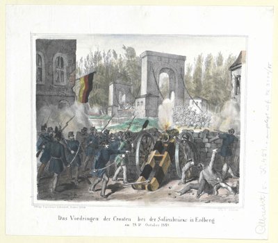 Kroaternas intrång vid Sofienbrücke i Erdberg den 28 oktober 1848 av Artist Unknown