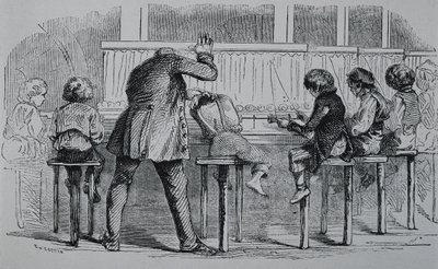 FÖRENADE KUNGARIKET. ENGLAND. Den industriella revolutionen. Barn använder maskiner i en textilfabrik. Gravyr. av Artist Unknown