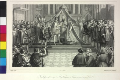 Bröllop mellan kung Matteus I och ärkehertiginnan Anna av kardinal Franz av Dietrichstein den 4 december 1611 av Artist Unknown