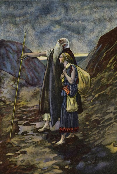 Den blinde Oidipus leds av sin dotter Antigone av Artus Scheiner