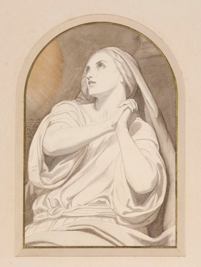 Mary Magdalene in Ecstasy, ca 1858 (blyerts, krita, akvarell, lavering  bläck på papper) av Ary Scheffer