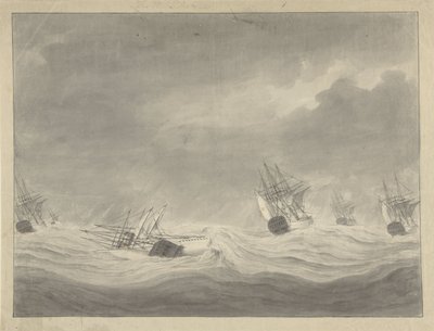 Förlisningen av fartyget De Unie under kapten Graaf van Welderen i Nordsjön, 19 oktober 1782 av Ary van Wanum