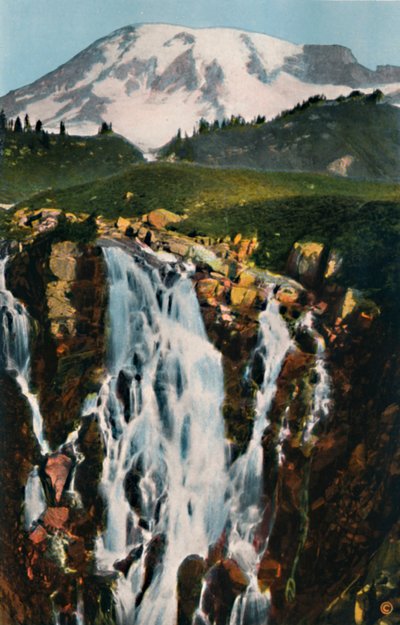 Myrtle Falls och Mount Rainier, c1916 av Asahel Curtis