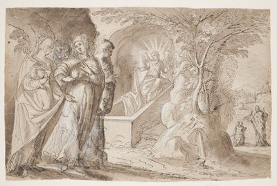 De tre Mariana vid Kristi grav, med "Domine quo vadis" i bakgrunden av Ascanio Spineda