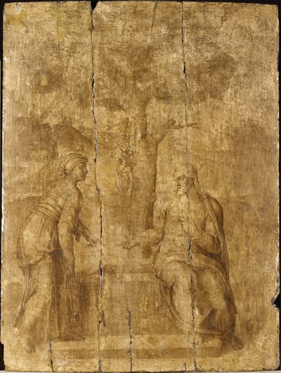 Kristus och kvinnan i Samaria av Ascribed to Michelangelo
