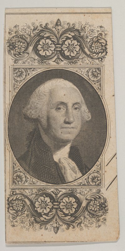 Sedelmotiv: Porträtt på George Washington i en dekorativ panel, ca. 1824-37. av Asher Brown Durand.