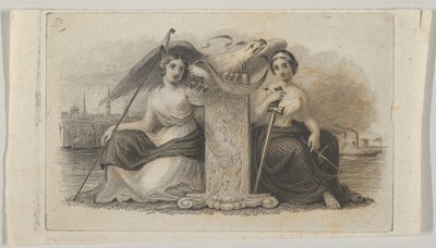 Sedelvinjett med kvinnliga figurer som representerar Liberty and Justice, ca. 1824-37. av Asher Brown Durand.