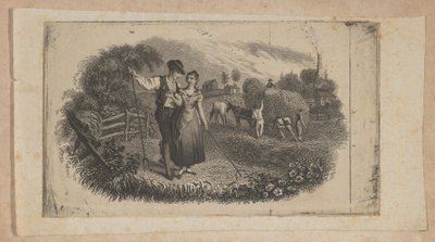 Sedelvinjett med hömakare som symboliserar landsbygdsindustrin, ca. 1824-37. av Asher Brown Durand.