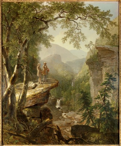 Andens brödraskap Målaren Thomas Cole (1801-1848) och poeten William Cullen Bryant (1794-1878) samverkar i ett romantiskt landskap. Målning av Asher Durand (1796-1886) 1849 Privat samling - Kindred Spirits. Hudsonflodens stora konstnär av Asher Brown Durand