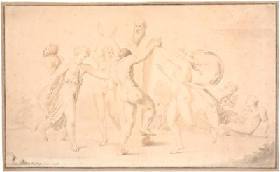 Bakre kanal. En satyr, en hind och tre hindar dansar om Priapsherme av Asmus Jacob Carstens