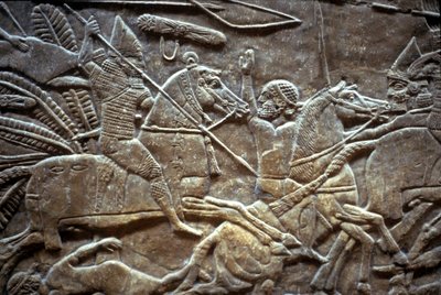 Ashurbanipal vid slaget vid Til-Tuba, 650-620 f.Kr av Assyrian
