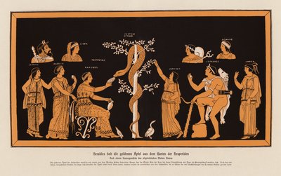 Herakles stjäl de gyllene äpplena från Hesperidernas trädgård (färglitografi) av Asteas Asteas
